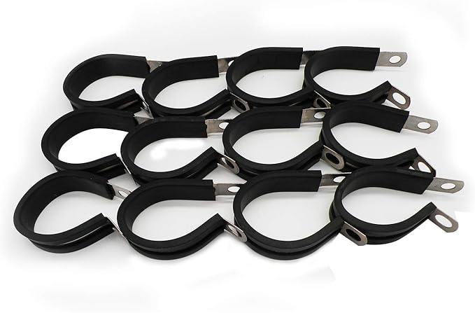 1" Cable Clamp Stainless Steel Rubber Cushioned Insulated Metal Clamp, Tube Holder for Tube, Pipe or Wire Cord Installation (12 Pack)