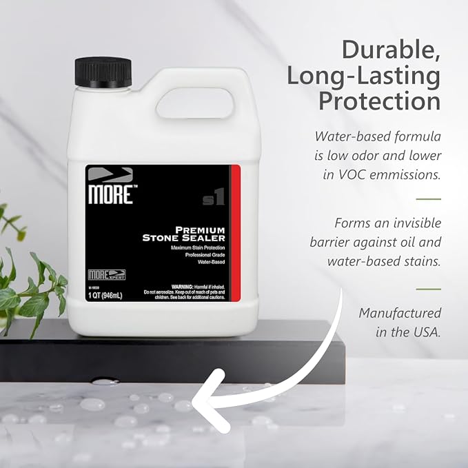 MORE Premium Stone Sealer - Water-Based Protectant - Granite, Marble, Concrete & Grout Sealer - for Indoor & Outdoor Use - Protects Against Oil, Water-Based Stains - Unscented - Quart (32 oz)