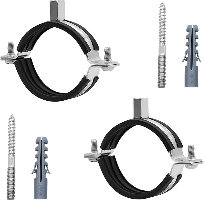 2 Pcs 3-3.1 Inch Split Ring Pipe Hanger, 75-80mm Heavy Duty Adjustable Pipe Bracket Clamp with Screw & Expansion Tube, Wall Ceiling Mount Combination Thread M8/M10 Metal Pipe Clamps