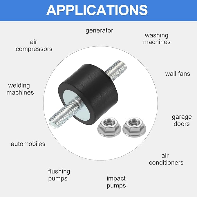 uxcell 4Pcs M4 x 10mm Rubber Mounts, 10 x 15mm Cylindrical Anti Vibration Isolator Studs Shock Absorber Double Studs with Nuts for Car Bobbin Generator Air Compressors