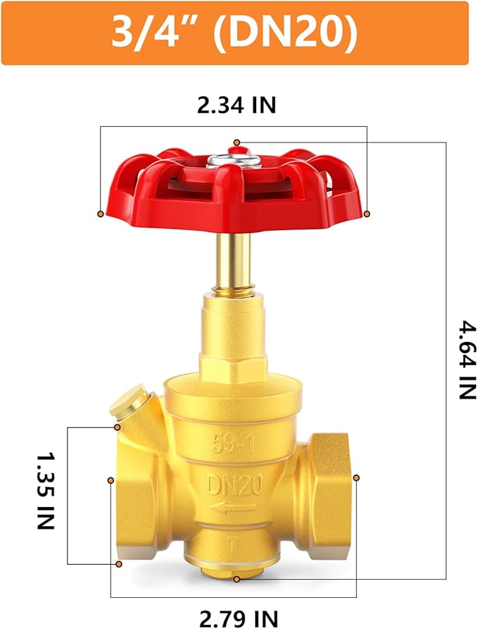 GASHER 3/4" Water Pressure Reducing Valve with Gauge Port 1/4", Brass Water pressure regulating valve for home