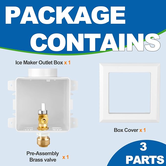 Ice Maker OutLet Box,1/2 Inch Push-Fit Inlet x 1/4 Inch OD Compression Outlet,1/4 Turn Ball Vavle Outlet Box For Refrigerator,Water Dispenser