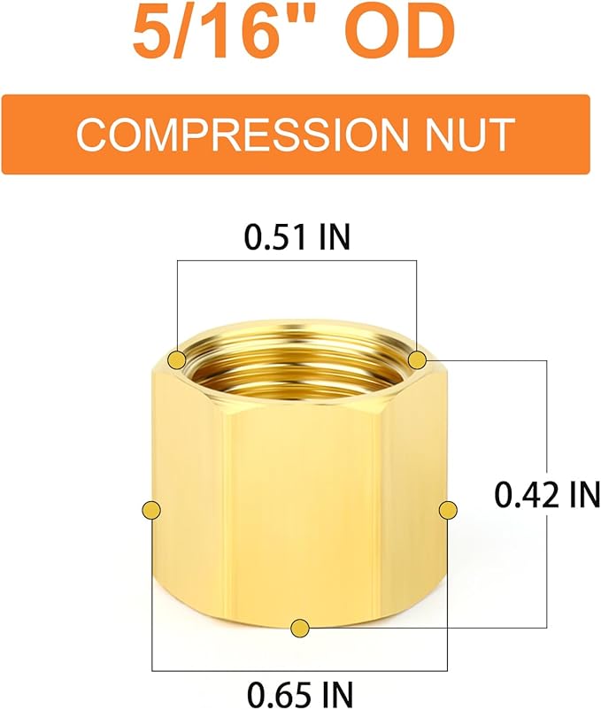 GASHER 20PCS Brass 5/16" Compression Fitting, Brass Compression Nut