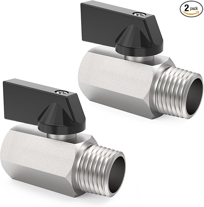 ChillWaves Brass Mini Ball Valve, Shut Off Switch Ball Valve 3/8" NPT Male x 3/8" NPT Female Thread Pipe Fitting(2-PACK)