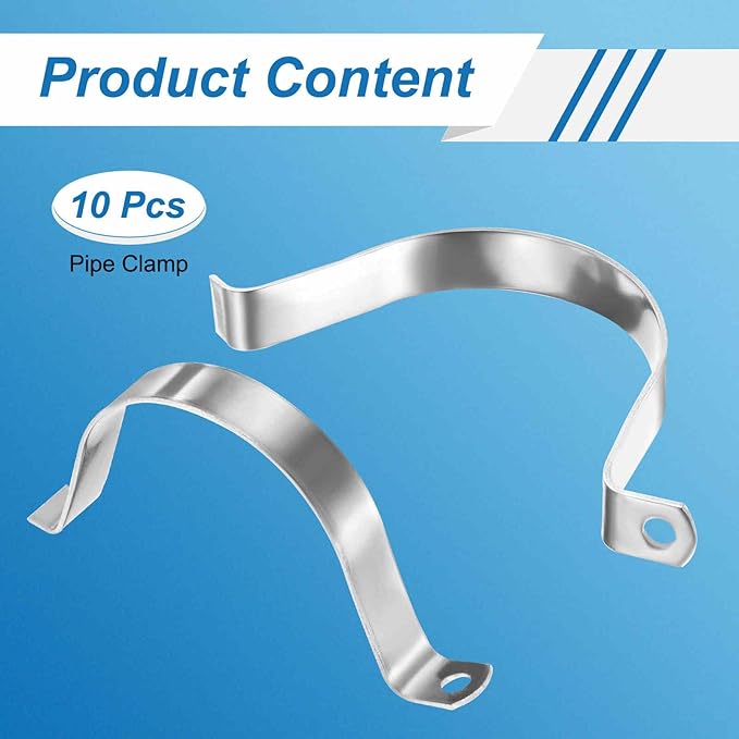 HARFINGTON 3 Inch Pipe Strap, 304 Stainless Steel Conduit Clip 10Pcs Single Hole Strap Clamp for Pipe Tube Cable Fixing (76mm, Silver)