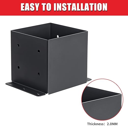 6x6 Post Base 4 Pcs, (Inner Size 5.6x5.6) Post Brackets Kit, Heavy Duty Black Metal Powder-Coated Post Anchor Outdoor Framing Module Fit for Support Deck Base Plate Pergola Brackets Fence Kit……