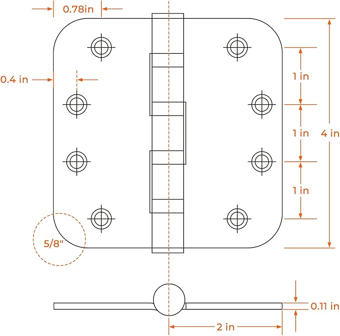 Haidms 304 Stainless Steel Matte Black Ball Bearing Door Hinges for Exterior & Interior Doors, Stainless Steel Heavy-Duty Door Hinges Black 4inch with 5/8'' Radius Corners 6PACK