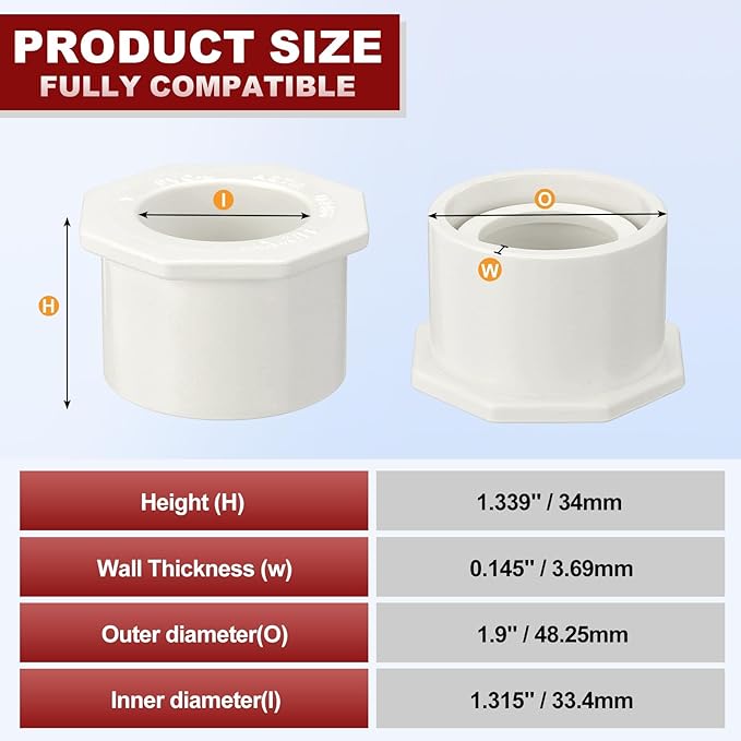 25Pcs 1 1/2" x 1" PVC Reducer Bushing Fitting, SCH40 (Spigot x Socket) Furniture Grade PVC Pipe Fitting, Reducer Bush Adapter for Home Sewer Plumbing, Industrial, Pipe Connection