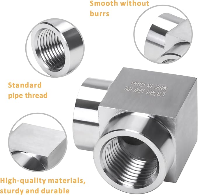90 Degree Street Elbow - 1/2" NPT Female to 1/2" NPT Female Stainless Steel 304 Heavy Duty Forged Square Barstock Street Elbow Adapter Pipe Fitting (pack of 2)