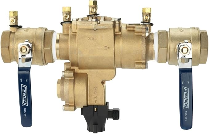 Febco LF860 Series 1-1/4" Lead-Free Bronze Reduced Pressure Zone Backflow Preventer Assembly, Quarter Turn Shutoff, Small Diameter, Flood Sensor with SentryPlus Alert Technology for Relief Valve