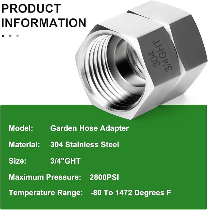 TAISHER 2PCS 304 Stainless Steel Garden Hose Adapter, 3/4" GHT Female x 3/4" GHT Female Swivel Garden Hose Connector with Washers