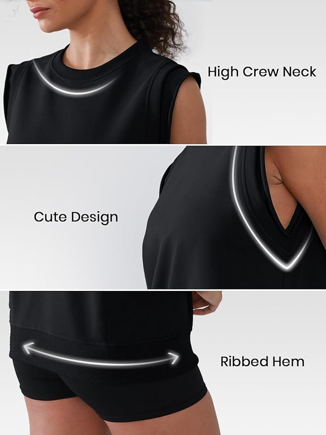 Workout Tank Tops Woman Crew Neck Athletic Tops Cotton Sweatshirt Loose Fit Muscle Tanks Runnning Gym Sports Shirt