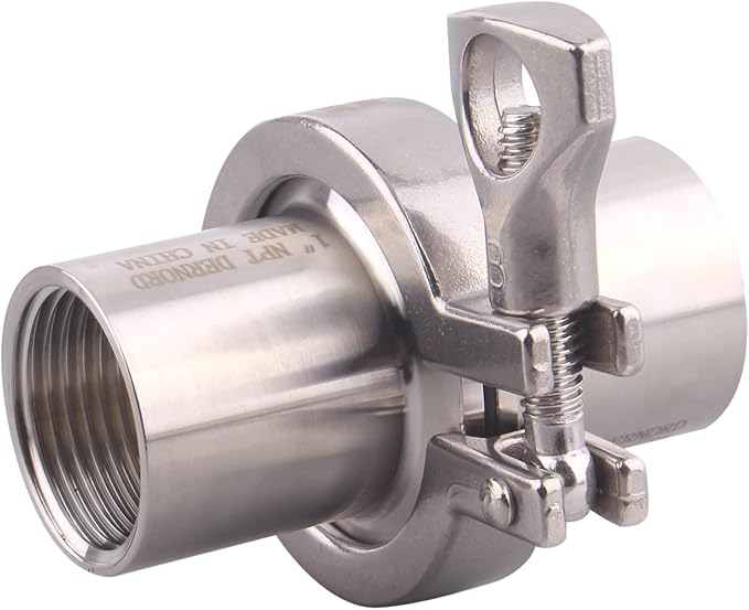 DERNORD 2 Pcs Sanitary Female Threaded Ferrule Pipe Fittings + SUS304 Tri-clamp (Tri-clover Clamp) + FKM Gasket (Female Threaded Pipe Size:1-1/2 Inch DN40)