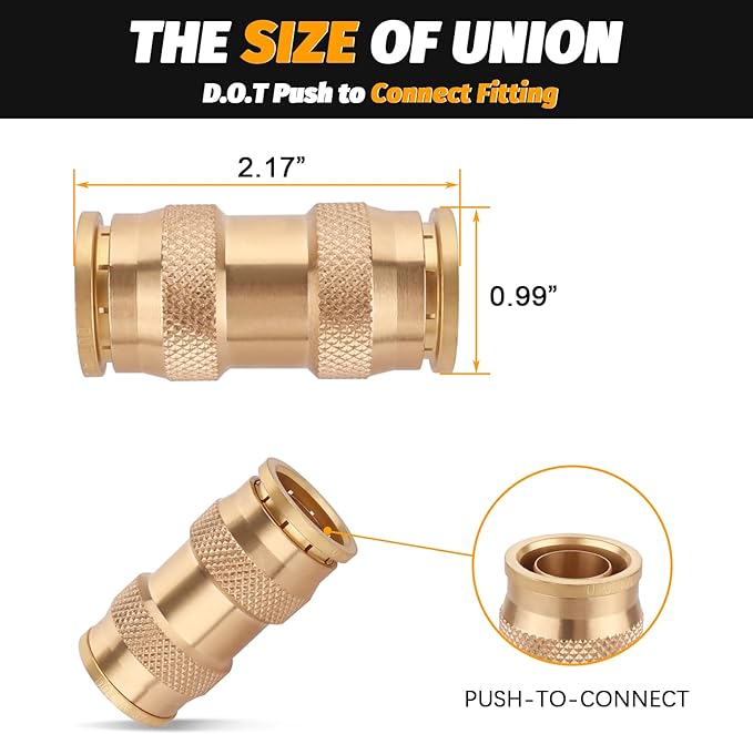 3/4" DOT Brass Push-to-Connect Fittings, (Three-quarters of an Inch) Air Brake Union Coupler for Push In with DOT Certified for Truck Airlines and Industrials(Pack 2)