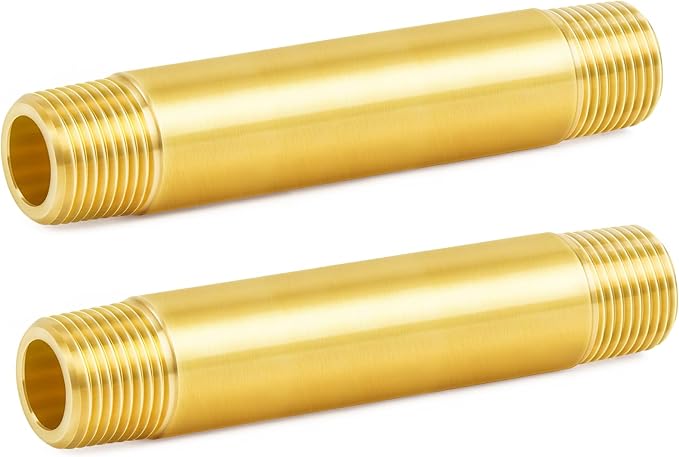 ChillWaves Brass Pipe Fitting, Long Nipple Pipe 1/4" NPT Male x 1/4" NPT Male Thread 4" Length(100MM)(2-PACK)