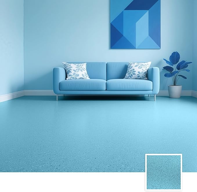 Epoxy Colored Sand Floor Paint, Epoxy Floor Paint High Gloss Marble Effect Coating for Indoor and Outdoor, Wear-resistant and non-slip Self-leveling Coating Blue 105OZ(3KG)