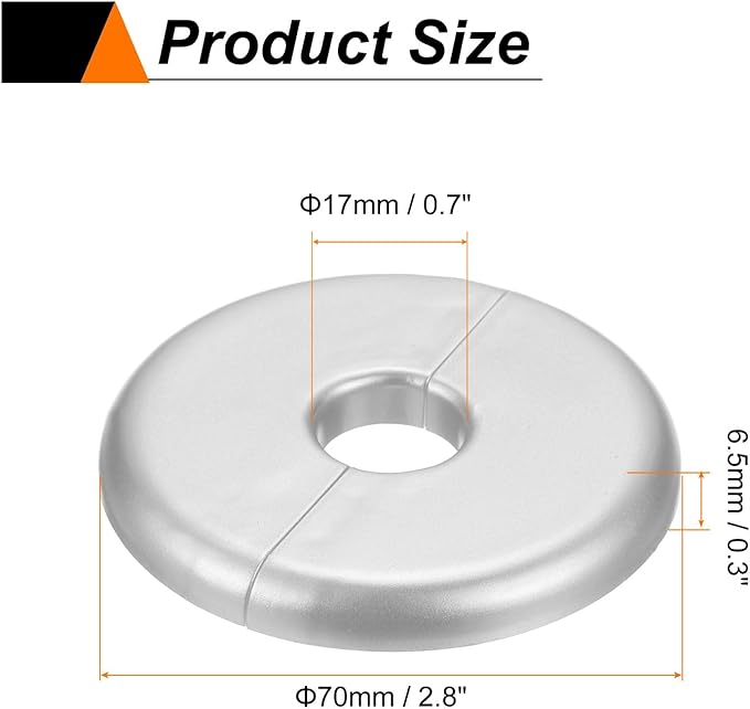 HARFINGTON 2pcs Wall Split Flange 17mm/0.7" Self-Adhesive Plumbing Cover Plates ABS Plastic Round Escutcheon Plate Buckle Design for Water Pipe Bathroom Kitchen Decoration, Silver Tone