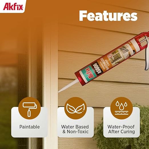 Akfix AS606 White Acrylic Latex Caulk for Painters (1x10.1 fl.oz.) - Siliconized Acrylic Caulk for Window and Door Sealing, Crack Filling, Baseboards & Trim, Odorless, Paintable | 1 Pack