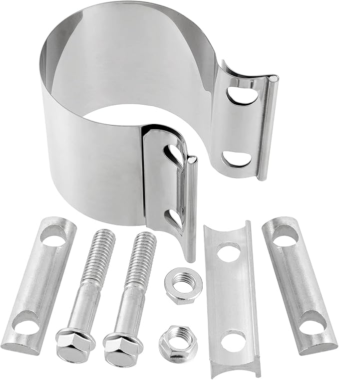 4 Pack 2.5 Inches Butt Joint Exhaust Clamp Sleeve, Stainless Steel Butt Joint Exhaust Seal Band Clamp Exhaust Coupler for 2.5-Inch OD Exhaust Pipes, Mufflers Connection