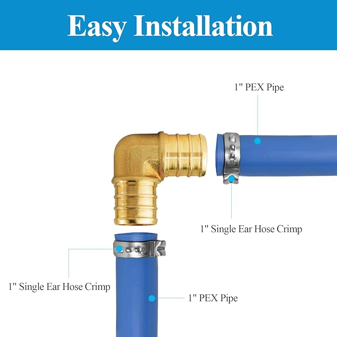 WiseWater 8 Pcs PEX Fittings 1 Inch, 1 Inch 90 Degree Elbow PEX Fittings, Brass Barb Crimp PEX Pipe Fitting for PEX Pipe Plumbing Projects (Pack of 8)