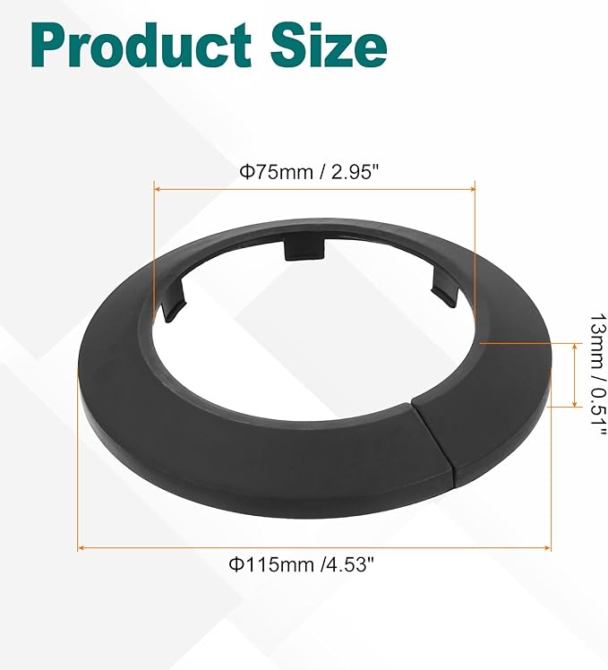 uxcell Escutcheon Plate, 1Pcs 75mm - Fit 2.87" Outer Diameter Split Pipe Flange Water Pipe Cover Collar Decoration, PP Plastic Plumbing Cover Plates (Black)