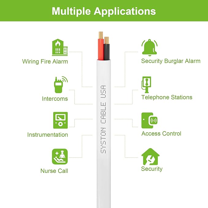 SYSTON 18/2 Fire Security Burglar Station Sound Alarm Control Cable Wire, Plenum-Rated CMP/CL3P Unshielded 100% Copper Stranded UL/ETL,UV Resistant RoHS for Indoor/Outdoor Low Voltage Applications Use