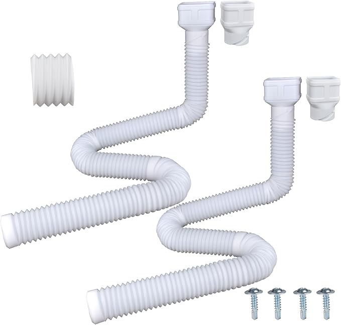7ft Long Gutter Downspout Extensions, 3.1” OD Gutter Downspout Extender Pipe for 2"×3" Downspout and 3"×4"Downspout, Flexible Pipe Stretched Length 7ft, White,2-Pack