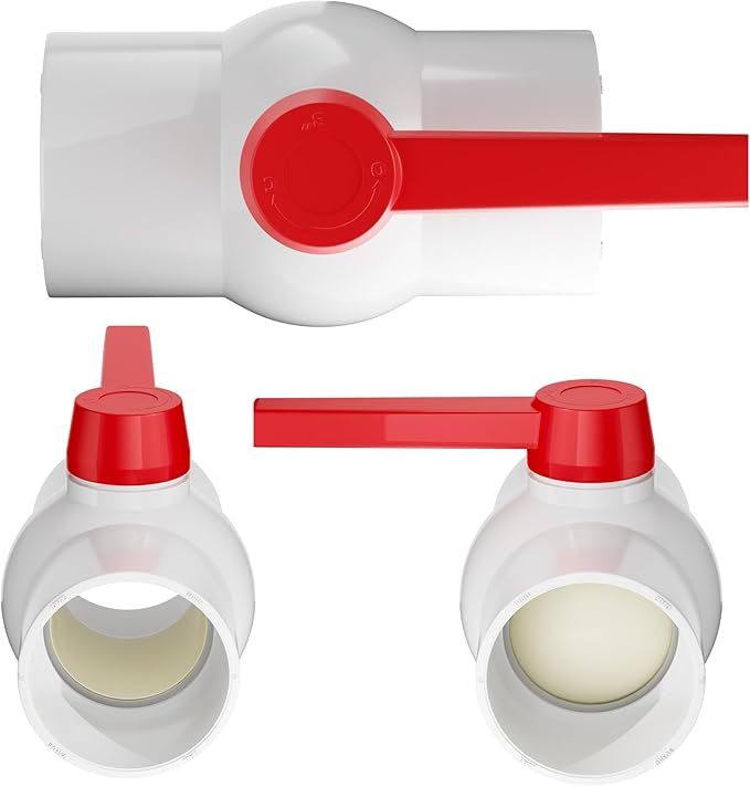 3" PVC Ball Valve, 1 Pcs Red Handle Shut-Off Valve for Cold Water Supply Lines and Outdoor Plumbing