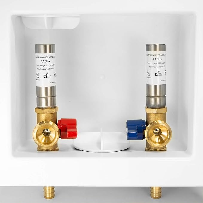 EFIELD MH Washing Machine Outlet Box, 1/2" PEX Inlet, 3/4" MHT Outlet, Brass Ball Valve, Stainless Steel Water Hammer Arrestor, White,(WM007)