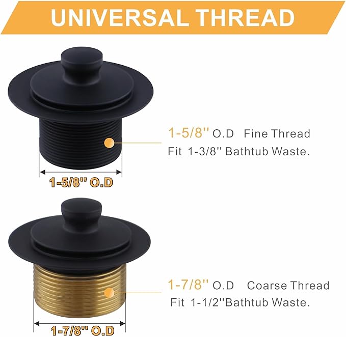 Black Bathtub Tub Drain Conversion Kit Assembly, Wellup Lift and Turn Twist Tub Drain Trim Kit with Two-Hole Overflow Faceplate, Matte Black