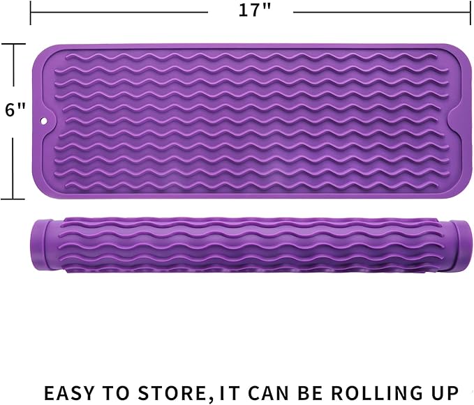 Silicone Dish Drying Mat for Multiple Usage,Easy clean,Eco-friendly,Heat-resistant Silicone Mat for Kitchen Counter,Sink,Bar,Bottle,or Cup Purple M 17 inches x 6 inches