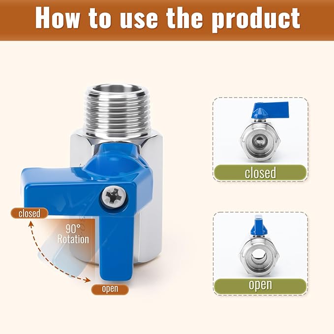4Pack 1/2" Mini Ball Valve, 304 Stainless Steel Shut-Off Valve NPT Female x Male Thread Small Valves for Compact Space (4, 1/2 Inch)