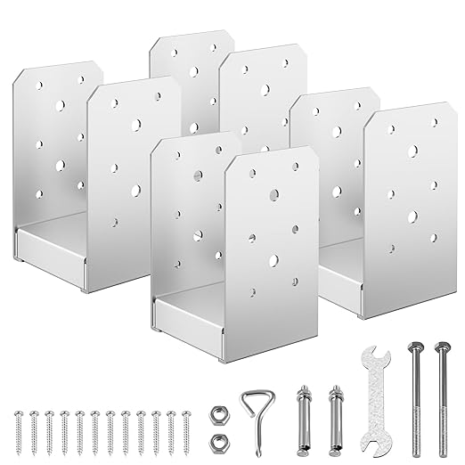 4"x 4" Post Base, 4Pcs Stainless Steel Adjustable Post Anchor Bracket(Internal 3.5 x 3.5), Adjustable Post Base for Pavilion Deck Porch Handrail Railing Support Decorative Anchor Plate