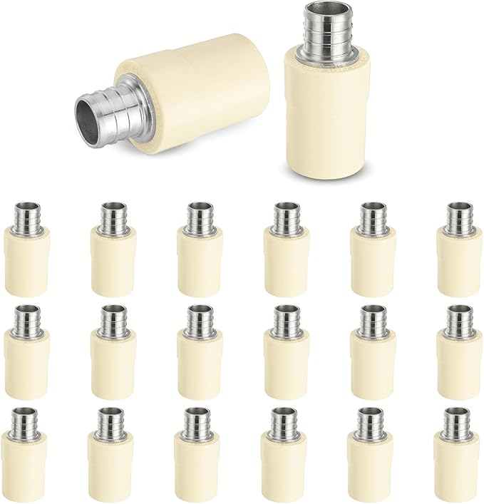 20-Pack HeSun 3/4-Inch CPVC Transition Coupling, 3/4" PEX x 3/4" CPVC Brass Crimp Pex Fittings, ASTM F1807(PEX1807342-20)