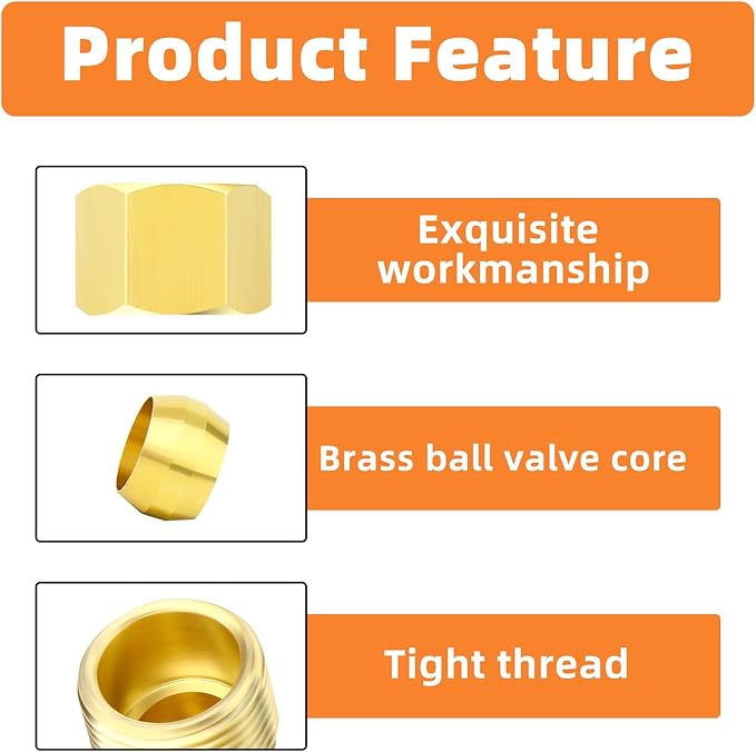 GASHER 5PCS Brass 90 Degree Elbow Compression Tube Pipe Fitting Connector, 1/4" Tube OD x 3/8" NPT Male Connector