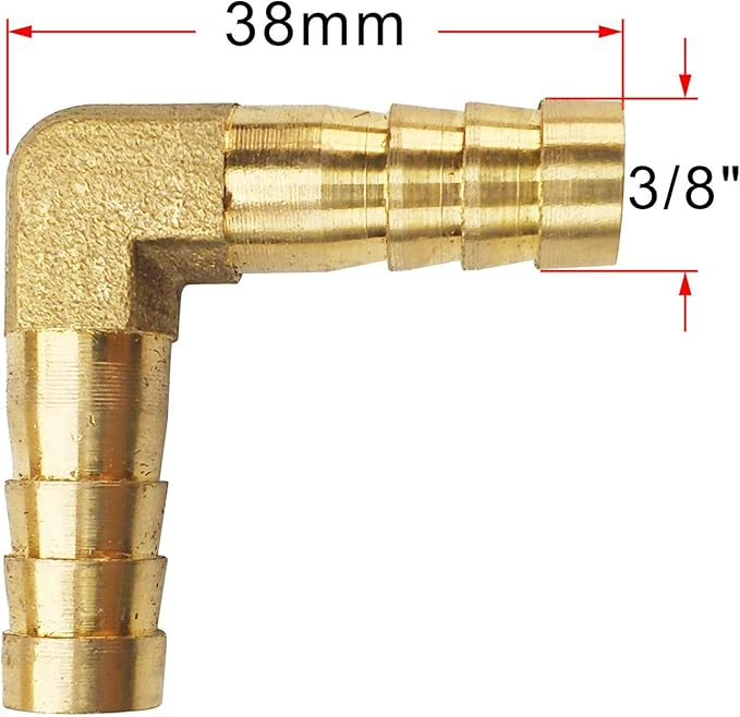 2PCs 3/8" Brass Hose Barb Fitting 90 Degree Elbow Barbed Splicer Mender Union Fitting with 4PCs Hose Clamp for Oil Water Air