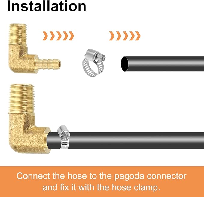 uxcell 2Pcs Brass Hose Barb Fittings, 3/8" x 1/2" NPT 90 Degree Elbow Hose Connectors with Hose Clamps for Water Fuel Gas Oil Transportation