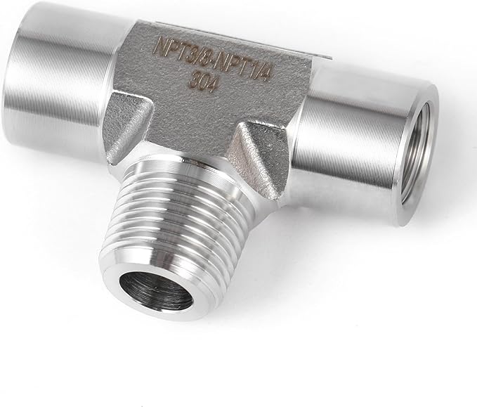 2 piece,NPT1/4 Female - NPT3/8 Male - NPT1/4 Female tee, 3WayConnector, Fabricate of 304 Stainless Steel.