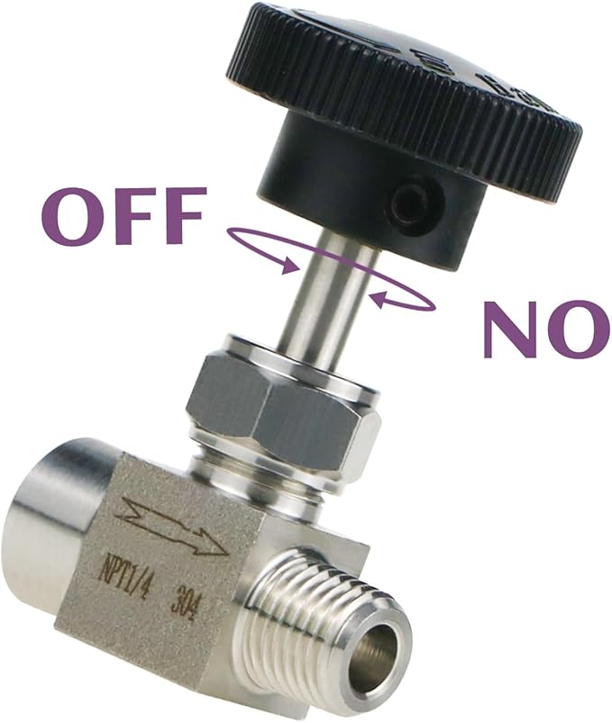 Gas Needle Valve 1/4 NPT Female x 1/4 NPT Male, Stainless Steel Industrial Control Valves for Oil and Water, 1PC