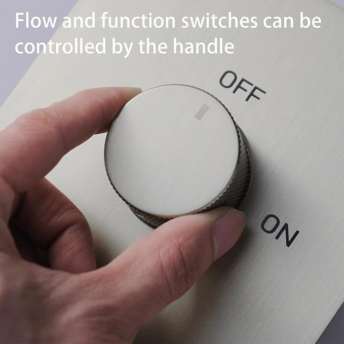 Shower Valve Concealed Shower Mixing Faucet with Temperature Display Function, Flow Control Brass Diverter Valve Kit, 5 Function Can Be Activated Simultaneously, Brushed Nickel