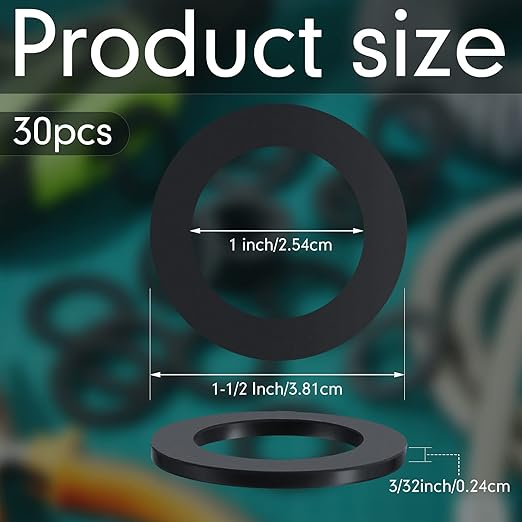 30 Pack Inner Diameter 1 Inches Outer Diameter 1.5 Inches Oversize Rubber Union Washer Flat Plumbing Slip Joint Washer