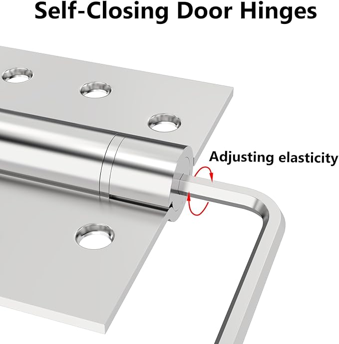 Self Closing Door Hinges 3Pack Spring Hinge 304 Stainless Steel Spring Loaded Hinges with Square Corners Heavy Duty Adjustable Tension Spring Hinges Self Closing 4 inch