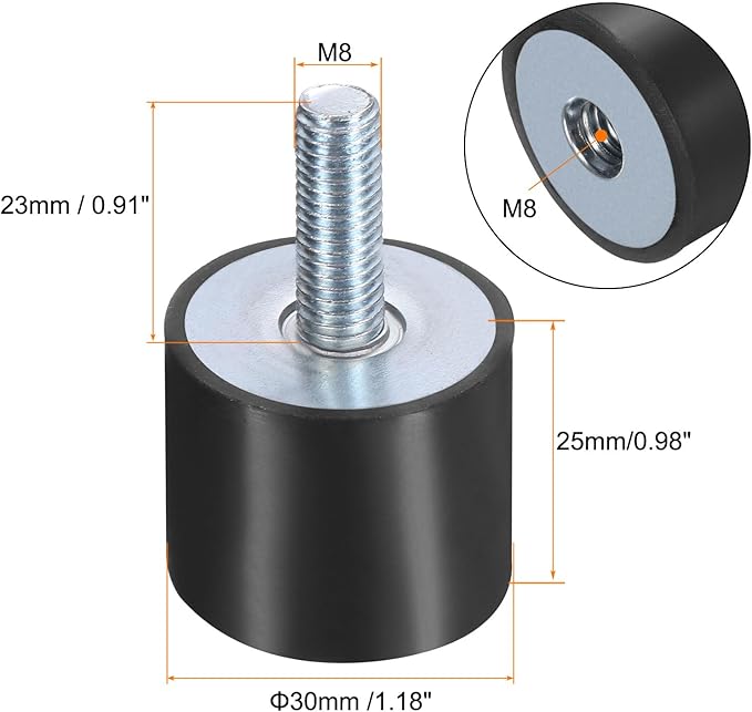 uxcell 6pcs M8x23mm Rubber Isolator Mounts with Studs 30x25mm Male Female Vibration Shock Absorber Zinc Plated Cylindrical Thread Mounts Anti Vibration Isolators with 6pcs M8 Lock Nuts