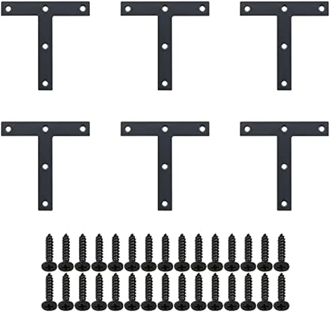SAYAYO T Brace, 120x120mm (5" x 5") T Brackets Mending Plate Flat Repair Plates Joining Bracket Brace, Stainless Steel Matte Black, 6 Pcs