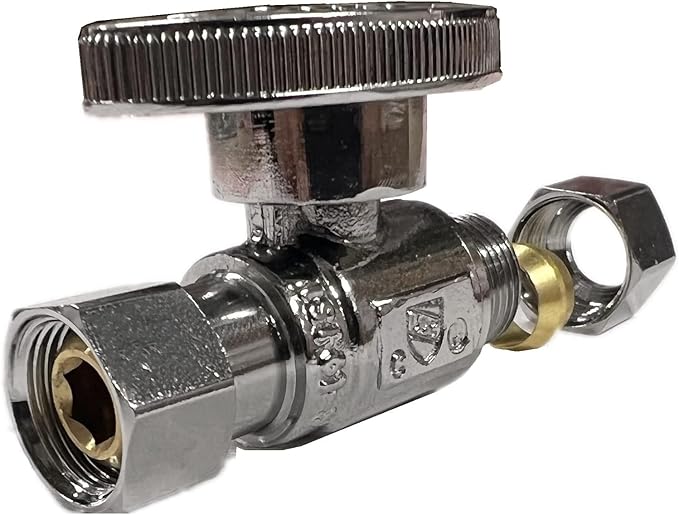 (2Pc) EZ-Fluid Plumbing Straight Angle Stop Valve 3/8-Inch O.D Female Compression x 3/8-Inch O.D Male Comp.Lead-Free Brass Quarter Turn Water Shut Off Repair Add On Stop Ball Valve