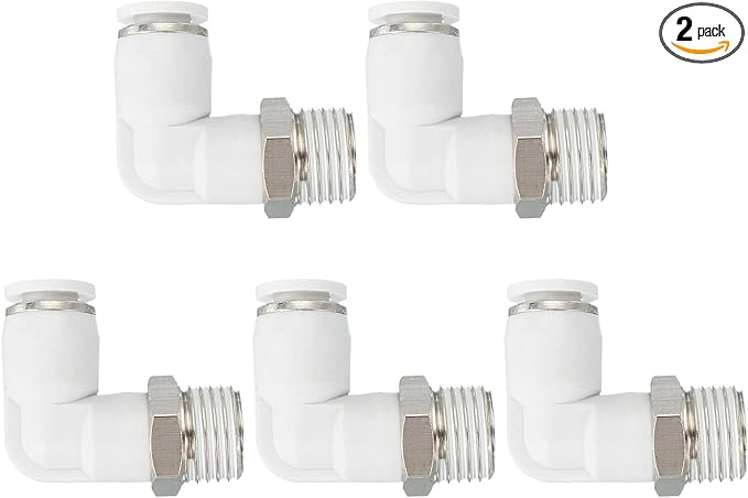 PATIKIL Push to Connect Fitting, 2 Pack Pneumatic Air Elbow Quick Connector 1/4"PT Male Thread x 6mm Tube 90 Degree Connect Tubing Elbow Air Tube Fitting Pneumatic Quick Adapter, White