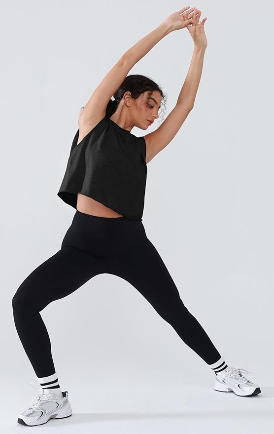 Women’s 100% Cotton Cropped Workout Tank Tops Soft Breathable Loose Fit Muscle Tank for Gym Yoga Running
