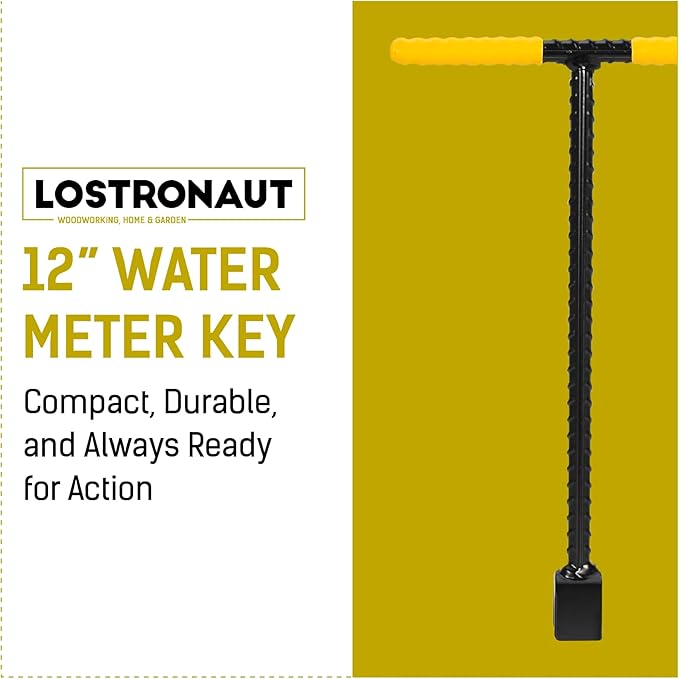 LOSTRONAUT 12" Water Meter Key - Professional Garden and Plumbing Tool for Opening and Closing Valves with Ease - with Reinforced Steel T-Handle and 4-Way Spigot Selector for Versatile Applications