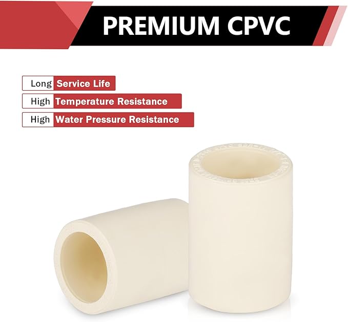 (20 Pieces) EFIELD 1/2-Inch CPVC Pipe Fittings, Slip x Slip (Socket) Coupling, For Hot and Cold Water Plumbing,(CPVC025-20)