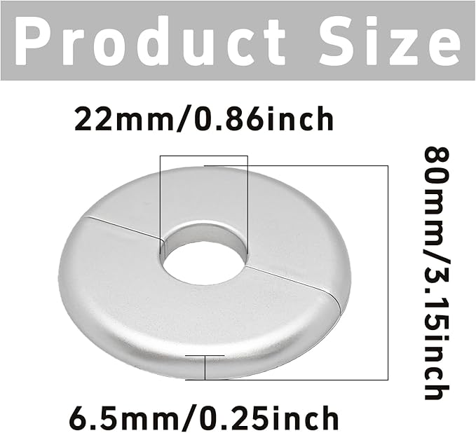 2PCS bociloy 22mm/0.86" ID Wall Split Flange, Silver ABS Round Self-Adhesive Escutcheon Plate, Wall Hole Decoration Cover, Water Pipe Plate Cover